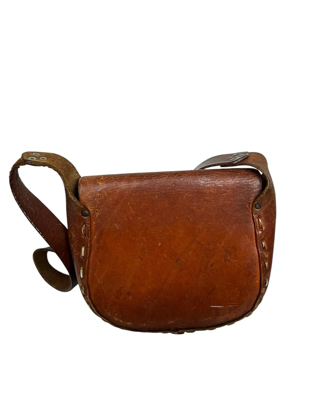 Vintage 70s Hand Tooled Leather Crossbody Saddle Bag Brown Boho Western Purse